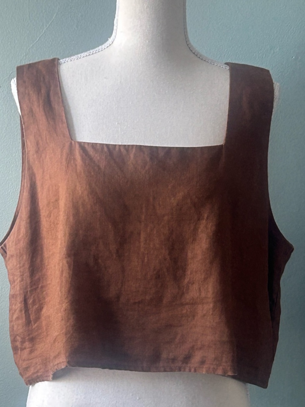 Tahiri 100% Linen Square-Neck Linen Crop Top in Brown